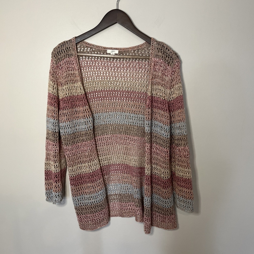 J Jill Rainbow Crochet Cardigan Pink Open Knit Sz Small - Picture 2 of 6